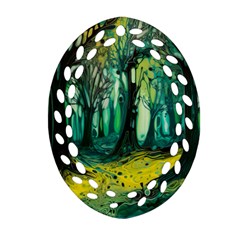 Ai Generated Trees Forest Mystical Forest Nature Art Ornament (oval Filigree) by Ndabl3x