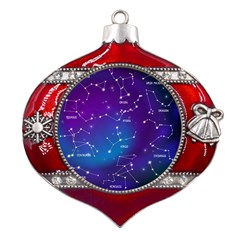 Realistic Night Sky With Constellations Metal Snowflake And Bell Red Ornament by Cowasu
