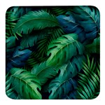 Tropical Green Leaves Background Square Glass Fridge Magnet (4 pack) Front