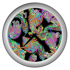 Autumn Pattern Dried Leaves Wall Clock (silver) by Simbadda