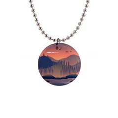 Cool Landscape Night Minimal Art Minimalist 1  Button Necklace by Ravend