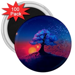 Dark Tree Sunset Landscape Art 3  Magnets (100 Pack) by Ravend