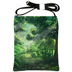 Anime Green Forest Jungle Nature Landscape Shoulder Sling Bag by Ravend