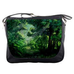 Anime Green Forest Jungle Nature Landscape Messenger Bag by Ravend