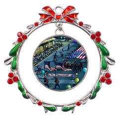 July 4th Parade Independence Day Metal X mas Wreath Ribbon Ornament