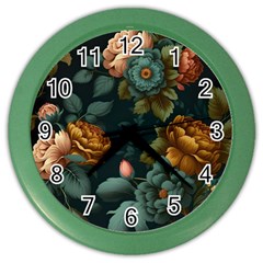 Floral Flower Blossom Turquoise Color Wall Clock