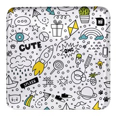 Set-cute-colorful-doodle-hand-drawing Square Glass Fridge Magnet (4 Pack)