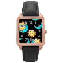 Seamless-pattern-with-sun-moon-children Rose Gold Leather Watch  by uniart180623