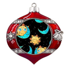 Seamless-pattern-with-sun-moon-children Metal Snowflake And Bell Red Ornament by uniart180623
