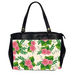 Cute-pink-flowers-with-leaves-pattern Oversize Office Handbag (2 Sides) by uniart180623
