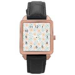 Hand-drawn-cute-flowers-with-leaves-pattern Rose Gold Leather Watch  by uniart180623