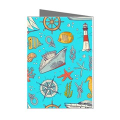 Colored-sketched-sea-elements-pattern-background-sea-life-animals-illustration Mini Greeting Cards (pkg Of 8) by uniart180623