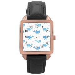Seamless-pattern-with-cute-sharks-hearts Rose Gold Leather Watch  by uniart180623