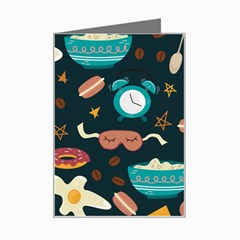 Seamless-pattern-with-breakfast-symbols-morning-coffee Mini Greeting Card by uniart180623