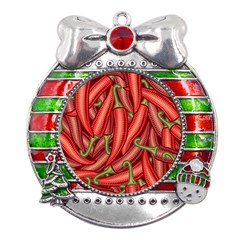 Seamless-chili-pepper-pattern Metal X mas Ribbon With Red Crystal Round Ornament by uniart180623