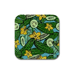 Seamless-pattern-with-cucumber-slice-flower-colorful-hand-drawn-background-with-vegetables-wallpaper Rubber Square Coaster (4 Pack) by uniart180623