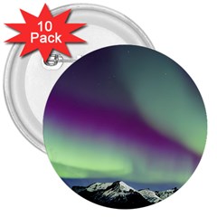 Aurora Stars Sky Mountains Snow Aurora Borealis 3  Buttons (10 Pack)  by uniart180623