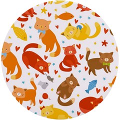 Seamless Pattern With Kittens White Background Uv Print Round Tile Coaster by uniart180623