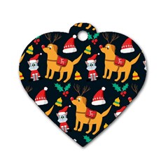 Funny Christmas Pattern Background Dog Tag Heart (one Side) by uniart180623