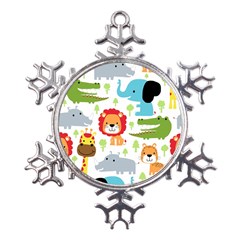 Seamless-pattern-vector-with-animals-cartoon Metal Large Snowflake Ornament by uniart180623