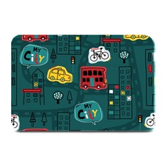 Seamless-pattern-hand-drawn-with-vehicles-buildings-road Plate Mats by uniart180623