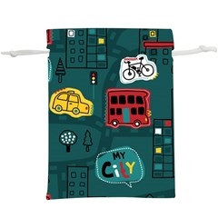 Seamless-pattern-hand-drawn-with-vehicles-buildings-road Lightweight Drawstring Pouch (xl) by uniart180623