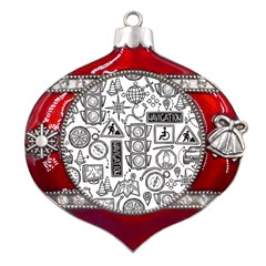 Navigation-seamless-pattern Metal Snowflake And Bell Red Ornament by uniart180623