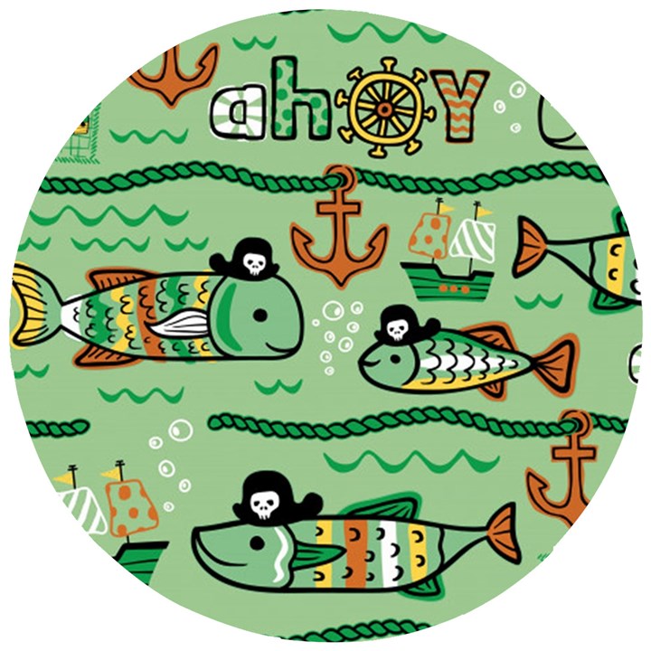 Seamless-pattern-fishes-pirates-cartoon Wooden Puzzle Round