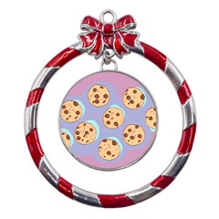 Cookies Chocolate Chips Chocolate Cookies Sweets Metal Red Ribbon Round Ornament by uniart180623