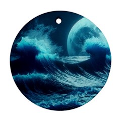 Moonlight High Tide Storm Tsunami Waves Ocean Sea Ornament (round) by uniart180623