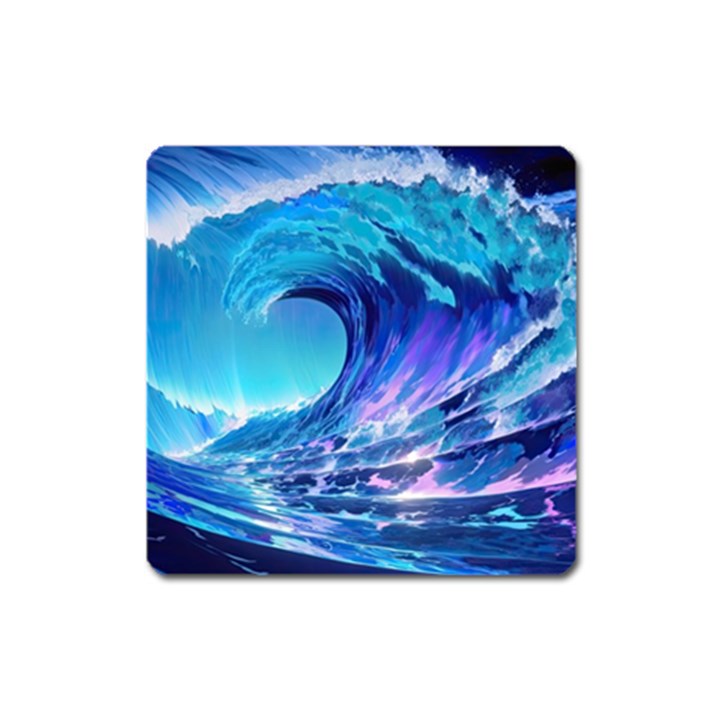 Tsunami Tidal Wave Ocean Waves Sea Nature Water Blue Square Magnet