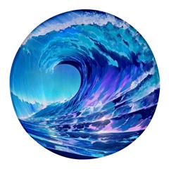 Tsunami Tidal Wave Ocean Waves Sea Nature Water Blue Round Glass Fridge Magnet (4 Pack) by uniart180623