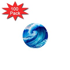 Tsunami Tidal Wave Ocean Waves Sea Nature Water Blue Painting 1  Mini Magnets (100 Pack)  by uniart180623