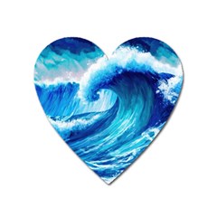 Tsunami Tidal Wave Ocean Waves Sea Nature Water Blue Painting Heart Magnet by uniart180623