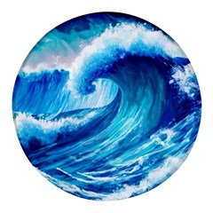 Tsunami Tidal Wave Ocean Waves Sea Nature Water Blue Painting Round Glass Fridge Magnet (4 Pack) by uniart180623