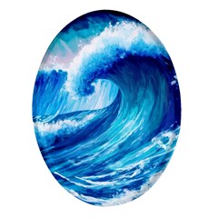 Tsunami Tidal Wave Ocean Waves Sea Nature Water Blue Painting Oval Glass Fridge Magnet (4 Pack) by uniart180623