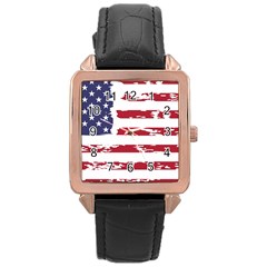 Flag Usa Unite Stated America Rose Gold Leather Watch  by uniart180623