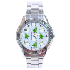 New Year Christmas Snowman Pattern, Stainless Steel Analogue Watch by uniart180623