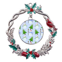 New Year Christmas Snowman Pattern, Metal X mas Wreath Holly Leaf Ornament by uniart180623