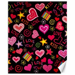 Multicolored Love Hearts Kiss Romantic Pattern Canvas 11  X 14  by uniart180623