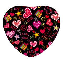 Multicolored Love Hearts Kiss Romantic Pattern Heart Glass Fridge Magnet (4 Pack) by uniart180623