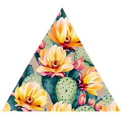 Prickly Pear Cactus Flower Plant Wooden Puzzle Triangle
