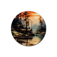 Fantasy Landscape Foggy Mysterious Rubber Coaster (round)