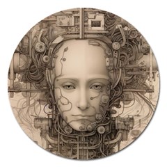 Cyborg Robot Future Drawing Poster Magnet 5  (round)