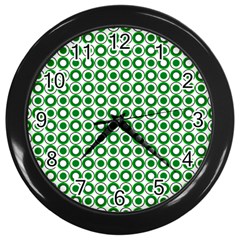 Mazipoodles Green White Donuts Polka Dot  Wall Clock (black) by Mazipoodles