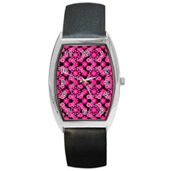 Bitesize Flowers Pearls And Donuts Fuchsia Black Barrel Style Metal Watch