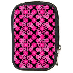 Bitesize Flowers Pearls And Donuts Fuchsia Black Compact Camera Leather Case