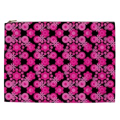 Bitesize Flowers Pearls And Donuts Fuchsia Black Cosmetic Bag (xxl)