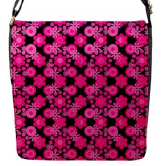 Bitesize Flowers Pearls And Donuts Fuchsia Black Flap Closure Messenger Bag (s)