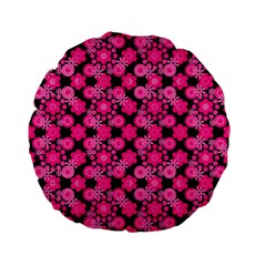 Bitesize Flowers Pearls And Donuts Fuchsia Black Standard 15  Premium Flano Round Cushions by Mazipoodles